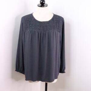 LOFT Women’s L Gray Semi Sheer Georgette Balloon Sleeve Blouse